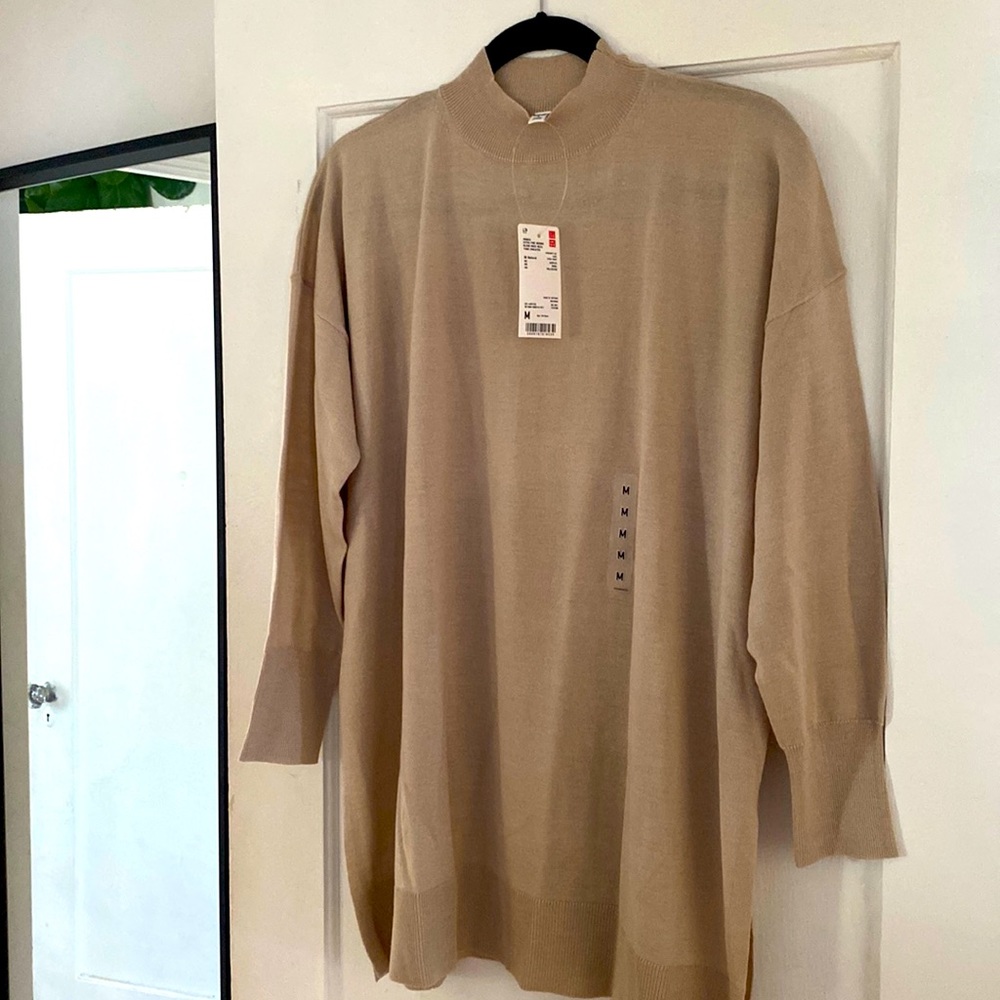 Uniqlo beige mock neck tunic sweater